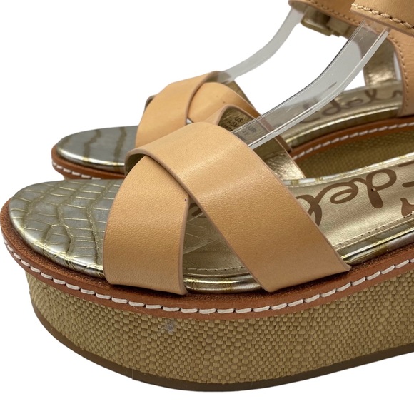 Sam Edelman Sandals Platform Wedge Brown Leather Strappy Buckle Casual Size 9.5S - Picture 3 of 15